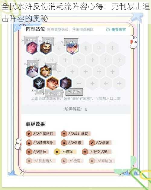 全民水浒反伤消耗流阵容心得：克制暴击追击阵容的奥秘